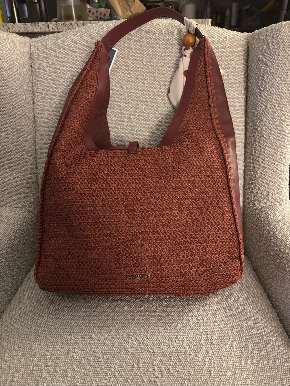 Steve Madden Rust Woven Hobo with Polka Dot Scarf Accent - Picture 2 of 3